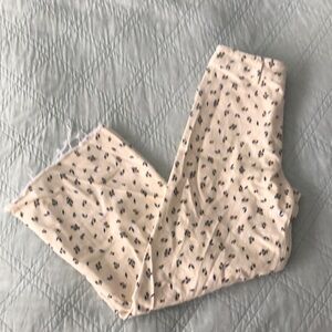 Zara the marine straight cream wide legs jeans with raw hem in floral